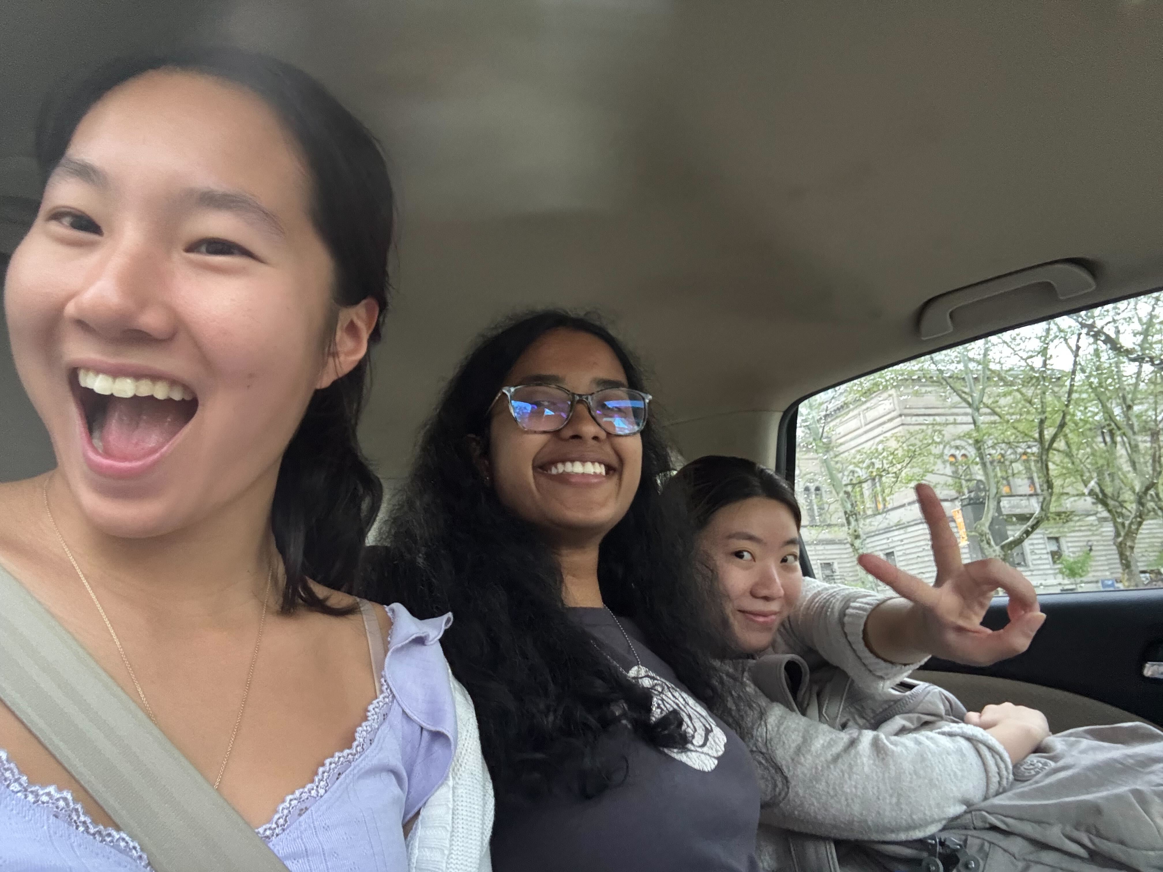 Stephanie, Ahana, Ziyu on the way to dinner